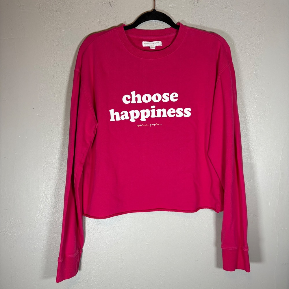 Spiritual Gangster Choose Happiness Cropped Sweatshirt Hot pink boxy fit graphic